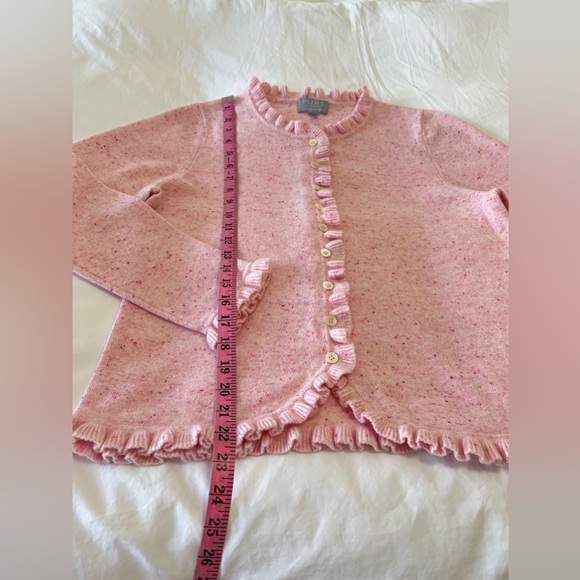 PURE COLLECTION | Women’s SZ 12 | Pink Cashmere Ruffle Trim Cardigan Sweater EUC - Picture 2 of 12